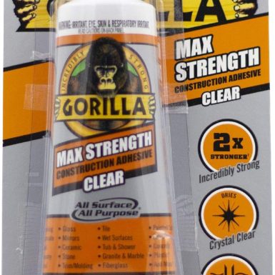 Gorilla Max Strength Construction Adhesive, Clear Glue, 2.5 Ounce Squeeze Tube (Pack of 1) - Gap Filling and Waterproof