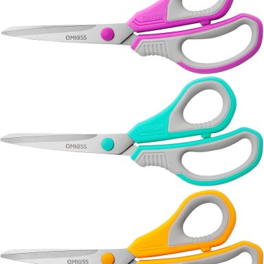 QMVESS 8.5" Scissors All Purpose 3 Pack, Ultra Sharp 2.5mm Thick Blade Scissors for Office, Professional Ergonomic Comfort Grip for Office School Home Fabric Sewing DIY Craft Cutting General Use