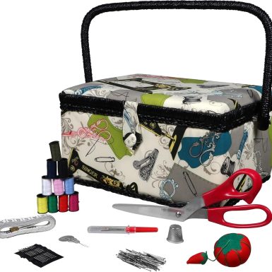 SINGER 07281 Vintage Sewing Basket with Sewing Kit Accessories