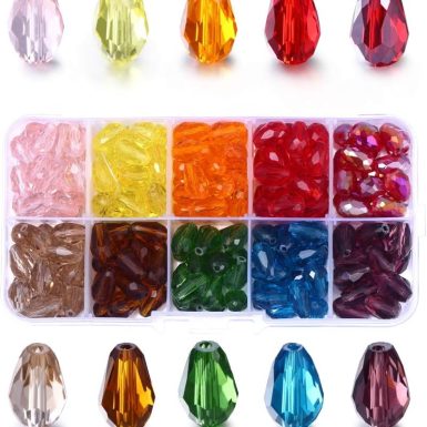 Teardrop Glass Beads for Suncatcher, Lucky Goddness 200pcs 8x11 mm Faceted Straight Vertical Hole AB Rainbow Colorful Crystal Spacer Beads Assortment,Wholesale for DIY Handcrafted Bracelet Necklace